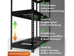 Floordirekt Schwerlastregal Yukon Rivet 4 Böden 180 x 120 x 60 cm* Metallregale|Regale Schwarz