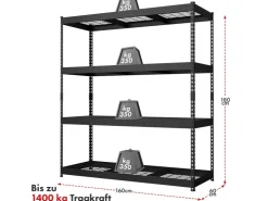 Floordirekt Schwerlastregal Yukon Rivet 4 Böden 180 x 160 x 60 cm* Metallregale|Schwerlastregal