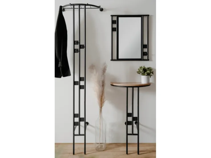 Furn.Design Garderoben-Set 3-teilig Schwarz Metall 130 cm mit Spiegel Kilby* Möbelserien