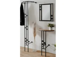 Furn.Design Garderoben-Set 3-teilig Schwarz Metall 130 cm mit Spiegel Kilby* Möbelserien