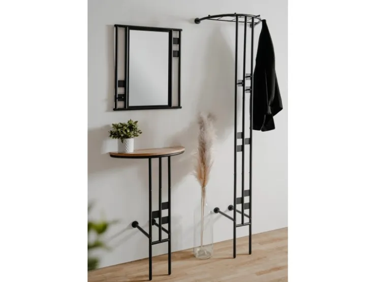 Furn.Design Garderoben-Set 3-teilig Schwarz Metall 130 cm mit Spiegel Kilby* Möbelserien
