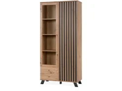Furn.Design Vitrine Eiche Artisan und Grau 92 cm 3D Lamelle Industrial Madem* Vitrinen