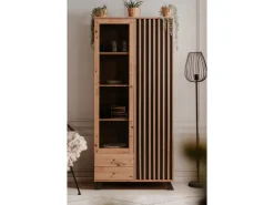 Furn.Design Vitrine Eiche Artisan und Grau 92 cm 3D Lamelle Industrial Madem* Vitrinen