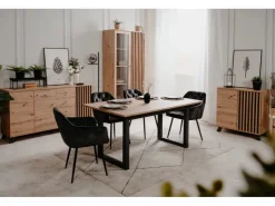 Furn.Design Vitrine Eiche Artisan und Grau 92 cm 3D Lamelle Industrial Madem* Vitrinen