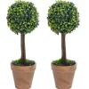 furnicato Künstliche Buchsbäume 2 Stk. mit Topf Kugelform Grün 56 cm* Kunstpflanzen