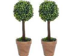 furnicato Künstliche Buchsbäume 2 Stk. mit Topf Kugelform Grün 56 cm* Kunstpflanzen
