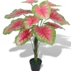 furnicato Künstliche Caladium Pflanze mit Topf 85 cm Rot und Grün
