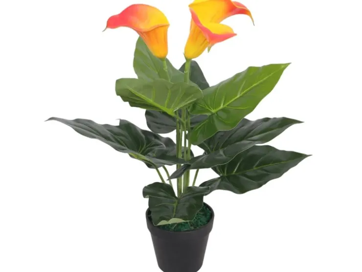 furnicato Künstliche Calla-Lilie mit Topf 45 cm Rot und Gelb* Ostern|Kunstpflanzen