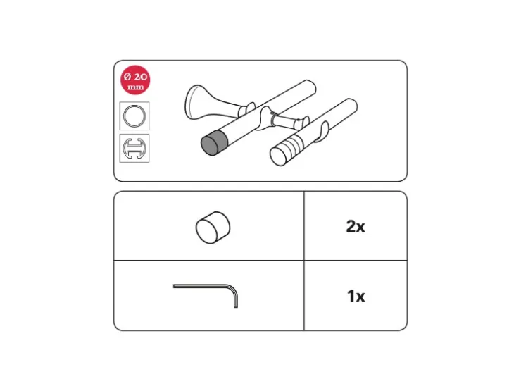 Gardinia Endstück Chicago Kappe für Ø 20 mm optik 2-er Pack