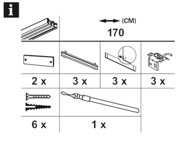 Gardinia Flächenvorhangschiene Komfort Komplett-Set 3-läufig Silber 170 cm* Gardinenschienen