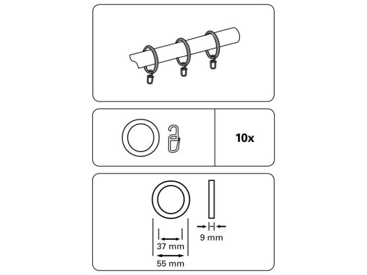 Gardinia Gardinenringe mit Haken für Stangen bis Ø 28 mm Schwarz-Matt* Gardinenstangen