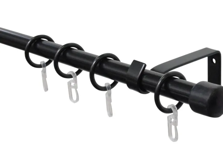 Gardinia Gardinenstangen Set 1-läufig Cap Schwarz ausziehbar