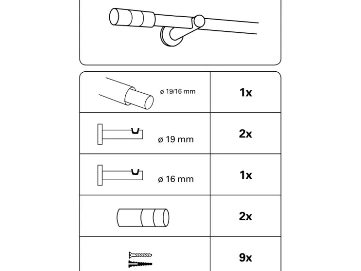 Gardinia Gardinenstangen-Set Kreta Zylinder Ø 16/19mm 190-340 cm