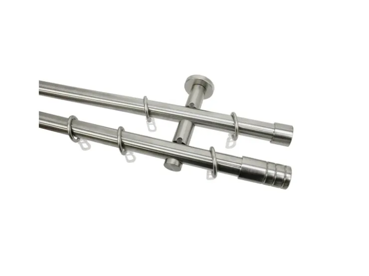 Gardinia Gardinenstangen-Set Zylinder 2-läufig Ø 20 mm Edelstahloptik 240 cm* Gardinenstangen|Vorhänge