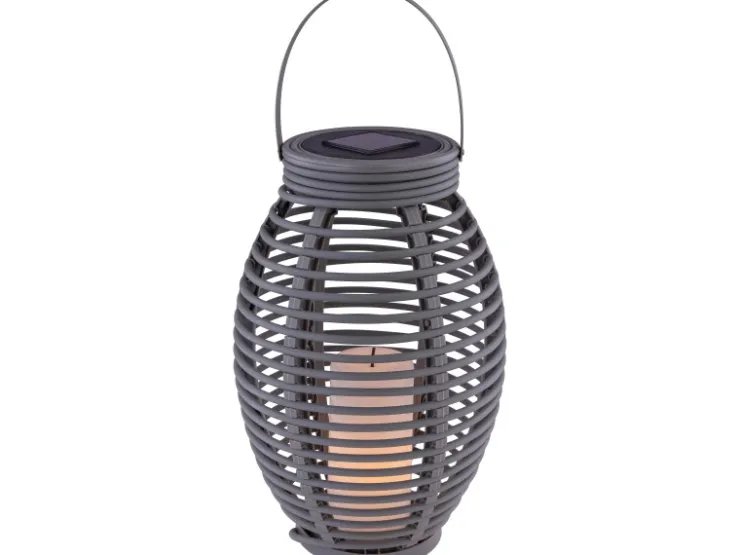 Globo LED-Solaraußenleuchte Laterne mit Feuereffekt Kunststoff Grau Rattanoptik