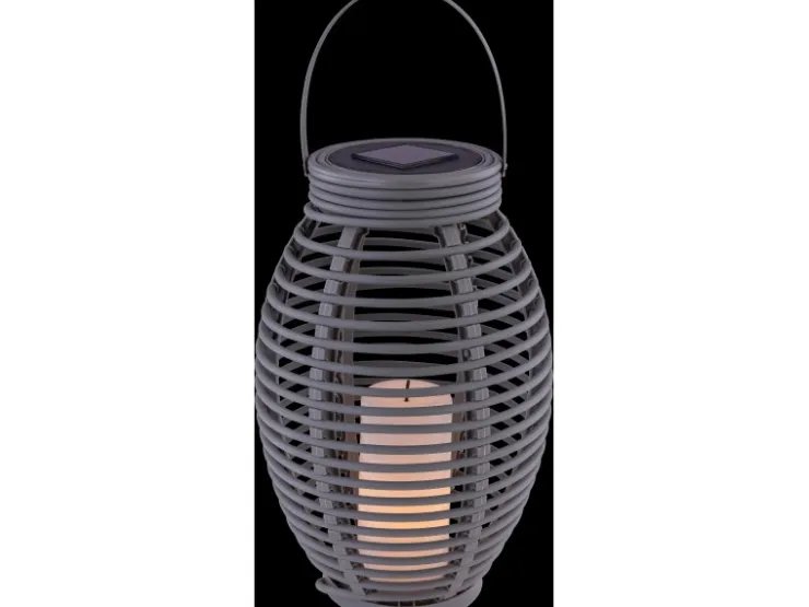 Globo LED-Solaraußenleuchte Laterne mit Feuereffekt Kunststoff Grau Rattanoptik