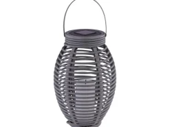 Globo LED-Solaraußenleuchte Laterne mit Feuereffekt Kunststoff Grau Rattanoptik