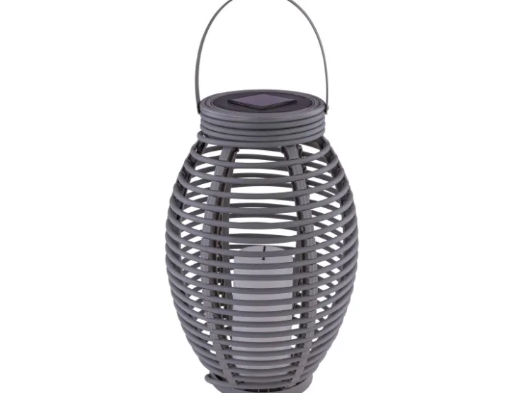 Globo LED-Solaraußenleuchte Laterne mit Feuereffekt Kunststoff Grau Rattanoptik