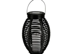 Globo LED-Solaraußenleuchte Laterne mit Feuereffekt Kunststoff Grau Rattanoptik