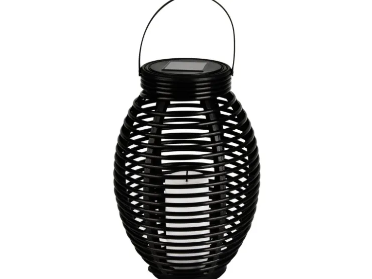 Globo LED-Solaraußenleuchte Laterne mit Feuereffekt Kunststoff Grau Rattanoptik