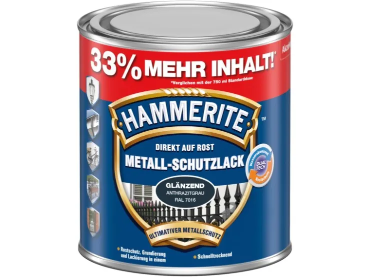 Hammerite Metall-Schutzlack Anthrazitgrau RAL 7016 glänzend 1 l* Speziallacke