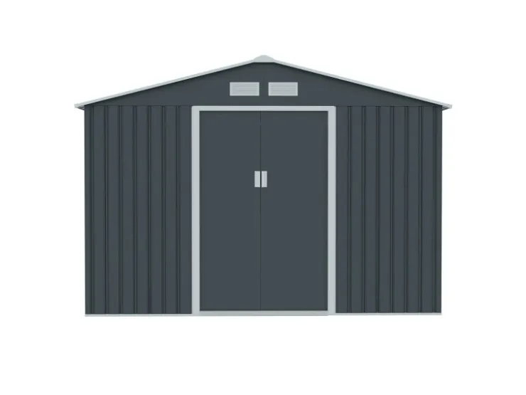 HATTORO S300 Metall Gerätehaus mit Bodenrahmen 12,5 m³ Satteldach Dunkel* Aufbewahrung