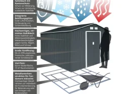 HATTORO S300 Metall Gerätehaus mit Bodenrahmen 12,5 m³ Satteldach Dunkel* Aufbewahrung