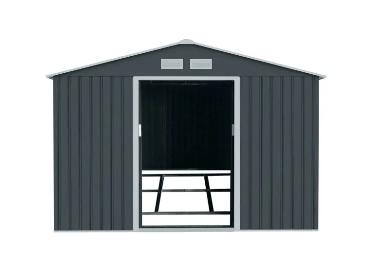 HATTORO S300 Metall Gerätehaus mit Bodenrahmen 12,5 m³ Satteldach Dunkel* Aufbewahrung