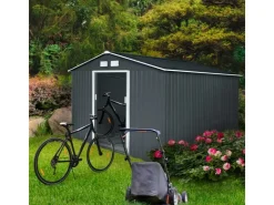 HATTORO S300 Metall Gerätehaus mit Bodenrahmen 12,5 m³ Satteldach Dunkel* Aufbewahrung