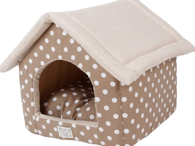Heim Haustier-Haus Dots Gr. M mit Punkten 58 cm x 48 cm x 54 cm Beige* Kissen|Hundebedarf