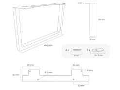 HEVVA Möbelfüße GRAZ 25 cm Hoch 45 cm Tief 2er Set Rohstahl-Klarlack