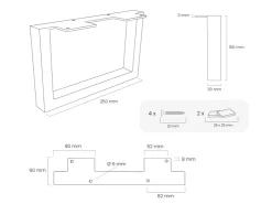 HEVVA Möbelfüße GRAZ 15 cm Hoch 25 cm Tief 2er Set Rohstahl-Klarlack