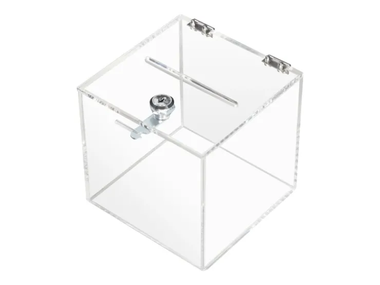 HMF 46919 Acryl Spendenbox Schloss 15 x 15 x 15 cm DIN A6 Transparent