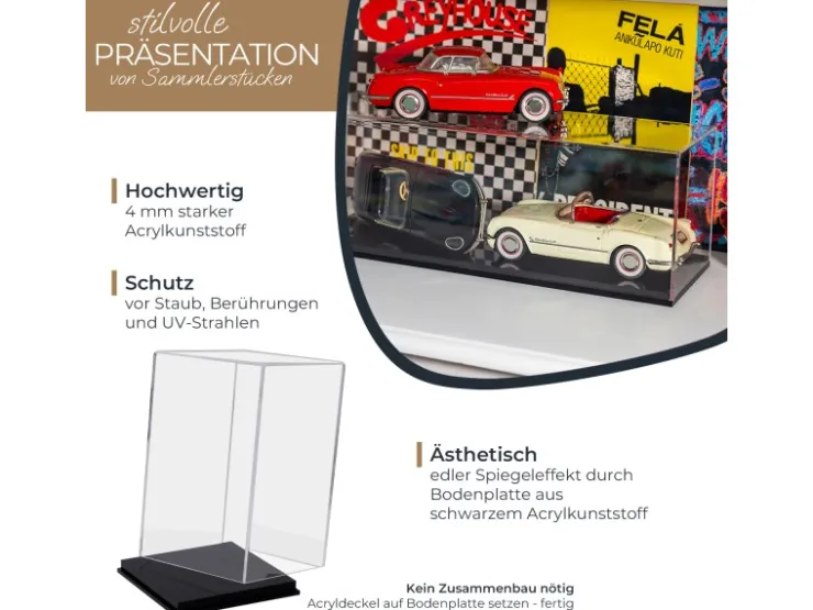 HMF 46811 Acryl Vitrine Schaukasten für Modellautos Figuren 14 x 14 x 22 cm Transparent* Vitrinen