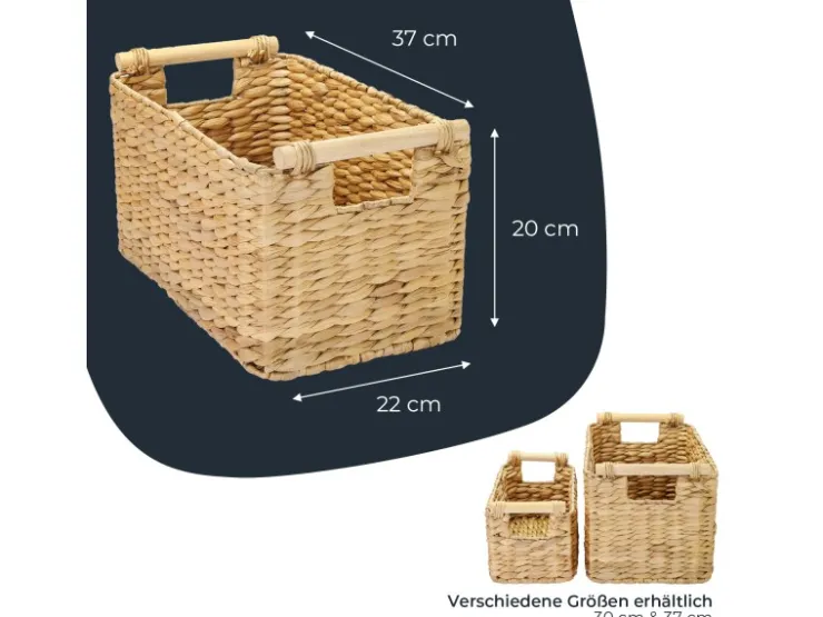 HMF 37279 Aufbewahrungskorb Badezimmer Korb Geflochten Wasserhyazinthe Holzgriffen 37 x 22 x 20 cm* Aufbewahrung