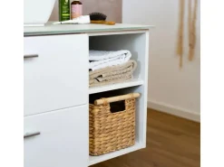 HMF 37279 Aufbewahrungskorb Badezimmer Korb Geflochten Wasserhyazinthe Holzgriffen 37 x 22 x 20 cm* Aufbewahrung