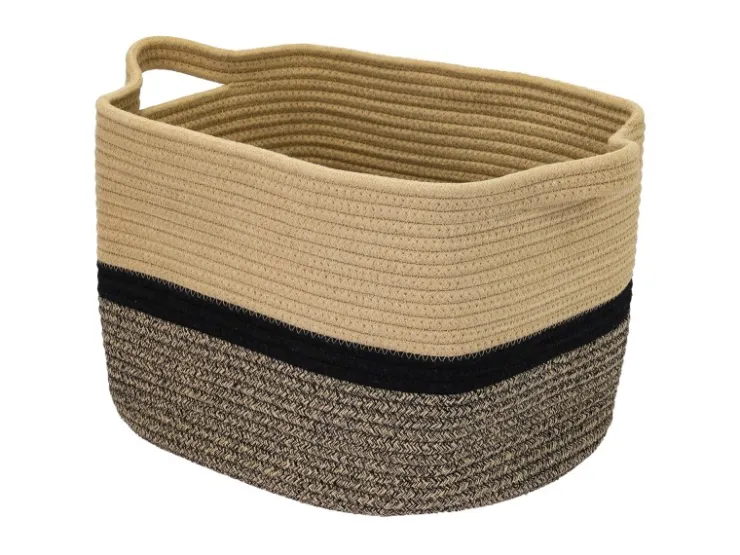 HMF Aufbewahrungskorb Griffen Korb Baumwolle 36 x 30 x 25 cm Schwarz-Honig* Aufbewahrung