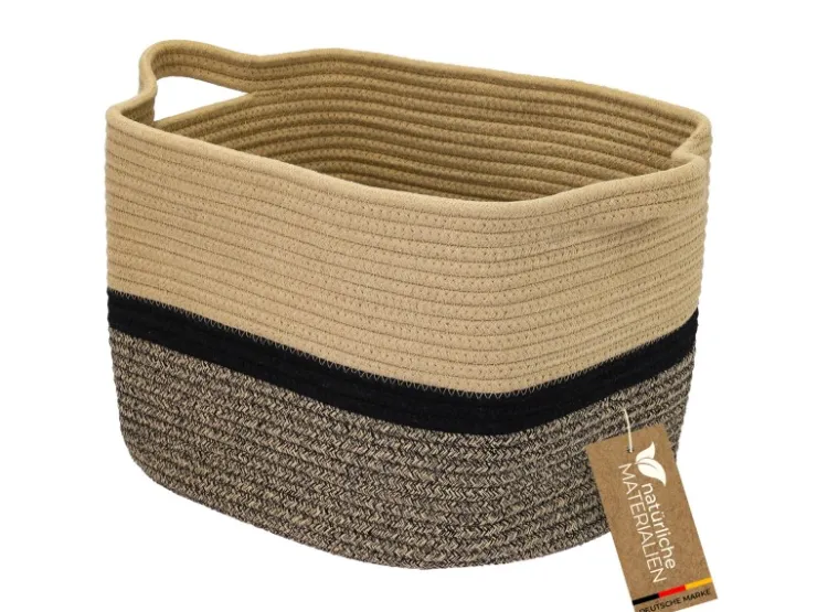 HMF Aufbewahrungskorb Griffen Korb Baumwolle 36 x 30 x 25 cm Schwarz-Honig* Aufbewahrung