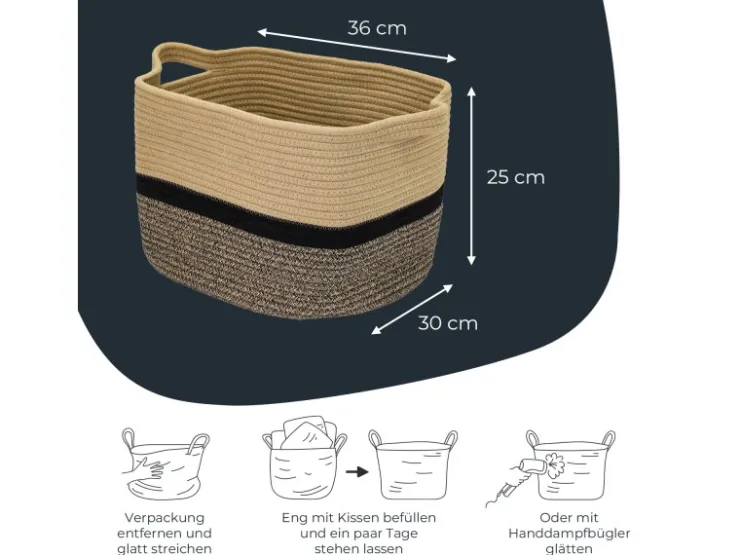 HMF Aufbewahrungskorb Griffen Korb Baumwolle 36 x 30 x 25 cm Schwarz-Honig* Aufbewahrung