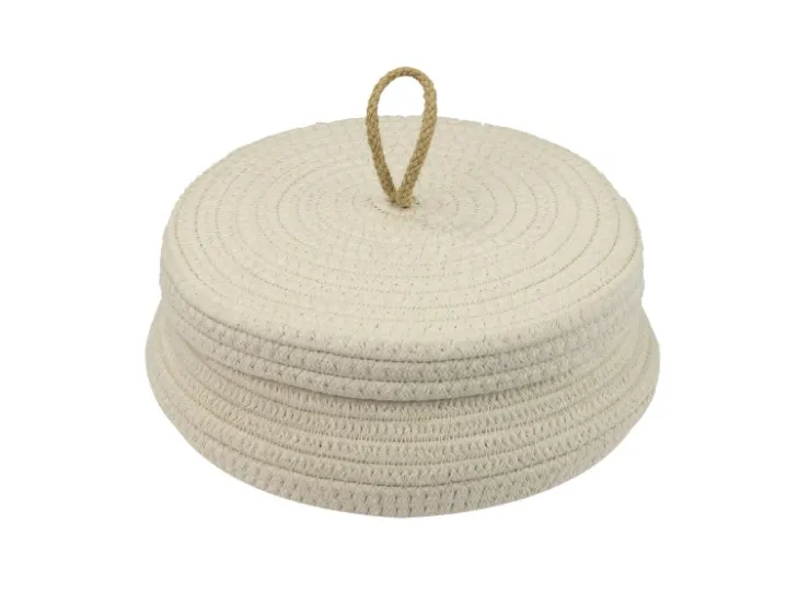 HMF Aufbewahrungskorb Badezimmer Rund Korb Deckel Baumwolle Flach 25 x 11 cm Creme* Aufbewahrung