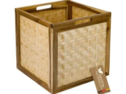 HMF Aufbewahrungskorb Kallax Regale Korb Rattan Wiener Geflecht und Akazienholz Muster 1 32 x 34 x 32 cm* Aufbewahrung