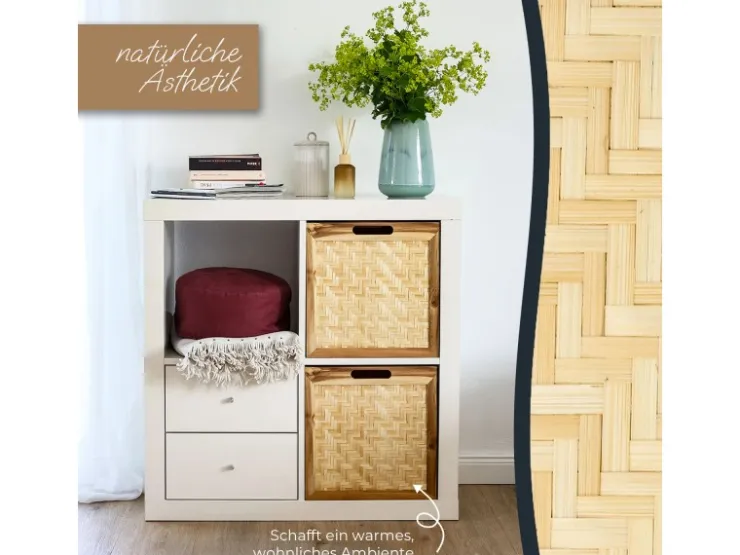 HMF Aufbewahrungskorb Kallax Regale Korb Rattan Wiener Geflecht und Akazienholz Muster 1 32 x 34 x 32 cm* Aufbewahrung