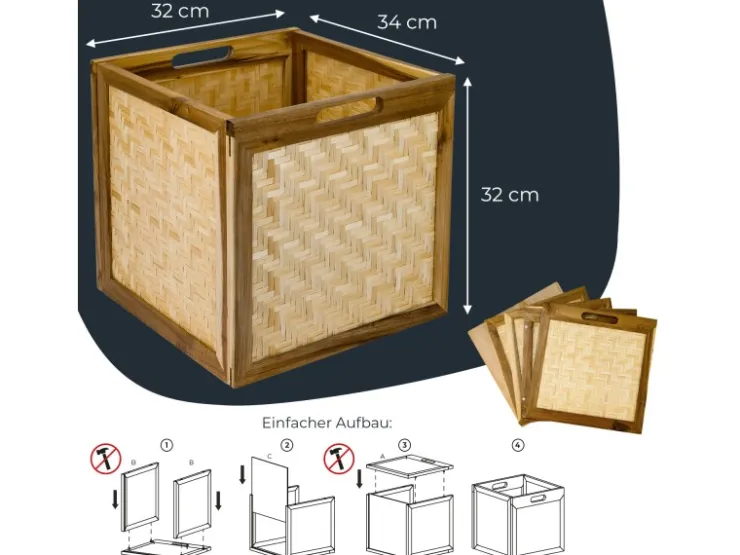 HMF Aufbewahrungskorb Kallax Regale Korb Rattan Wiener Geflecht und Akazienholz Muster 1 32 x 34 x 32 cm* Aufbewahrung