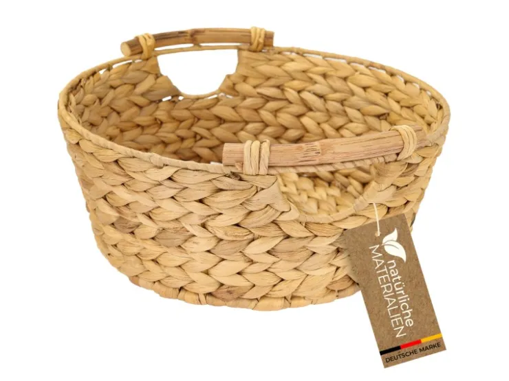HMF Aufbewahrungskorb Rund Korb Geflochten Wasserhyazinthe Holzgriffen 30 x 12 cm* Aufbewahrung