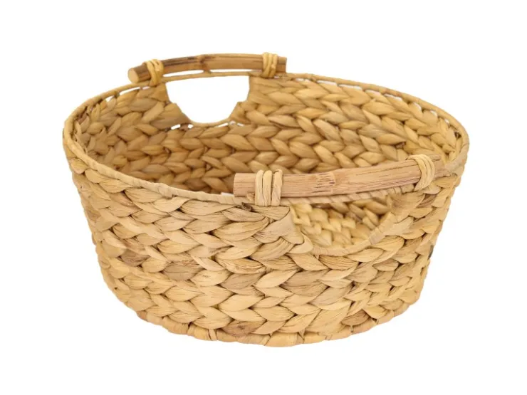 HMF Aufbewahrungskorb Rund Korb Geflochten Wasserhyazinthe Holzgriffen 30 x 12 cm* Aufbewahrung
