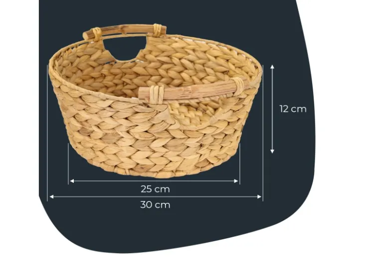 HMF Aufbewahrungskorb Rund Korb Geflochten Wasserhyazinthe Holzgriffen 30 x 12 cm* Aufbewahrung
