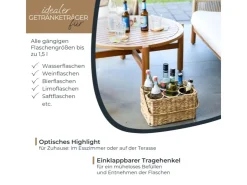 HMF Flaschenträger 6 Flaschen Flaschenkorb Geflochten Wasserhyazinthe 32 x 22 x 18 cm