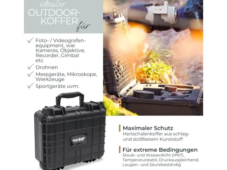 HMF ODK100 Outdoor-Fotokoffer Transportkoffer Rasterschaumstoff 34 x 29 x 15 cm* Aufbewahrung