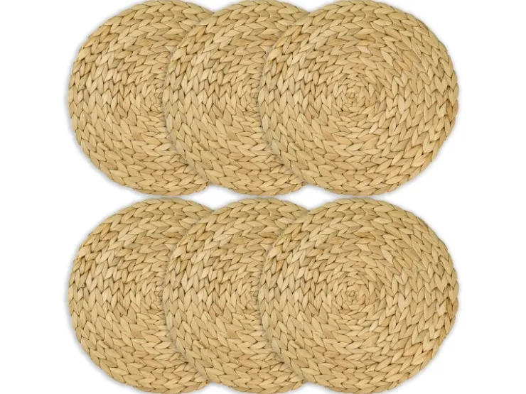 HMF 37230-S6 Tischset Rund Geflochten aus Wasserhyazinthe Platzset Abwaschbar 6er Set 30 cm* Tischdecken