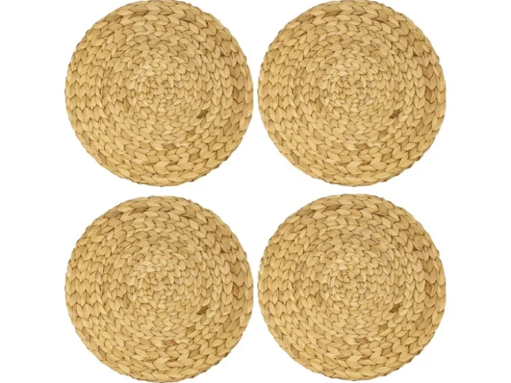 HMF 37231-S4 Tischset Rund Geflochten aus Wasserhyazinthe Platzset Abwaschbar 4er Set 35 cm* Tischdecken